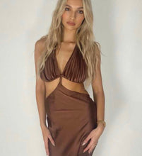 Load image into Gallery viewer, Pleat Cut Out Dress Brown
